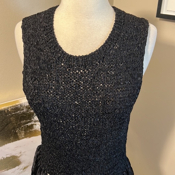 A.L.C. Black Bette Fringed Stretch Crochet-knit Tank Top/Cami - Picture 7 of 11